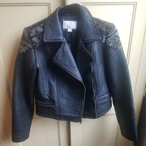 Xhilaration faux leather jacket with woven accents